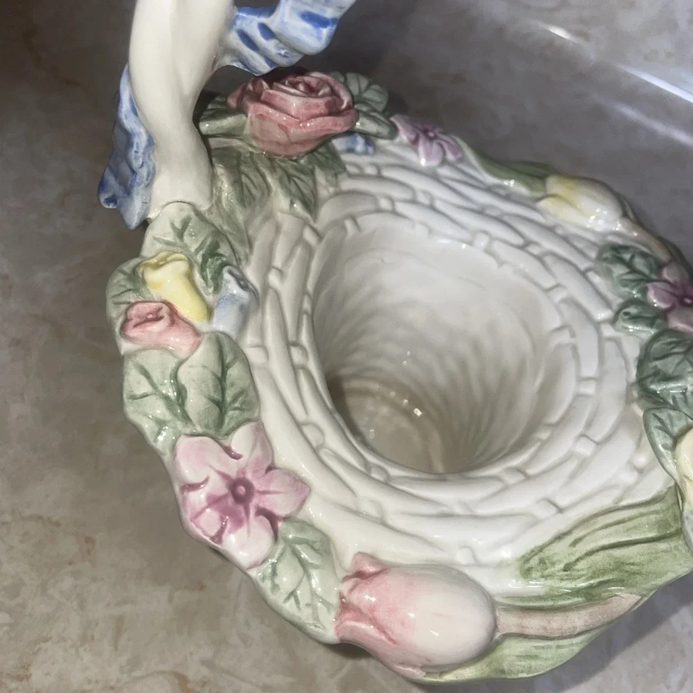 Vintage Fitz & Floyd Bunny & Hallow Ceramic Basket Sprint‎ Easter Flower Collect